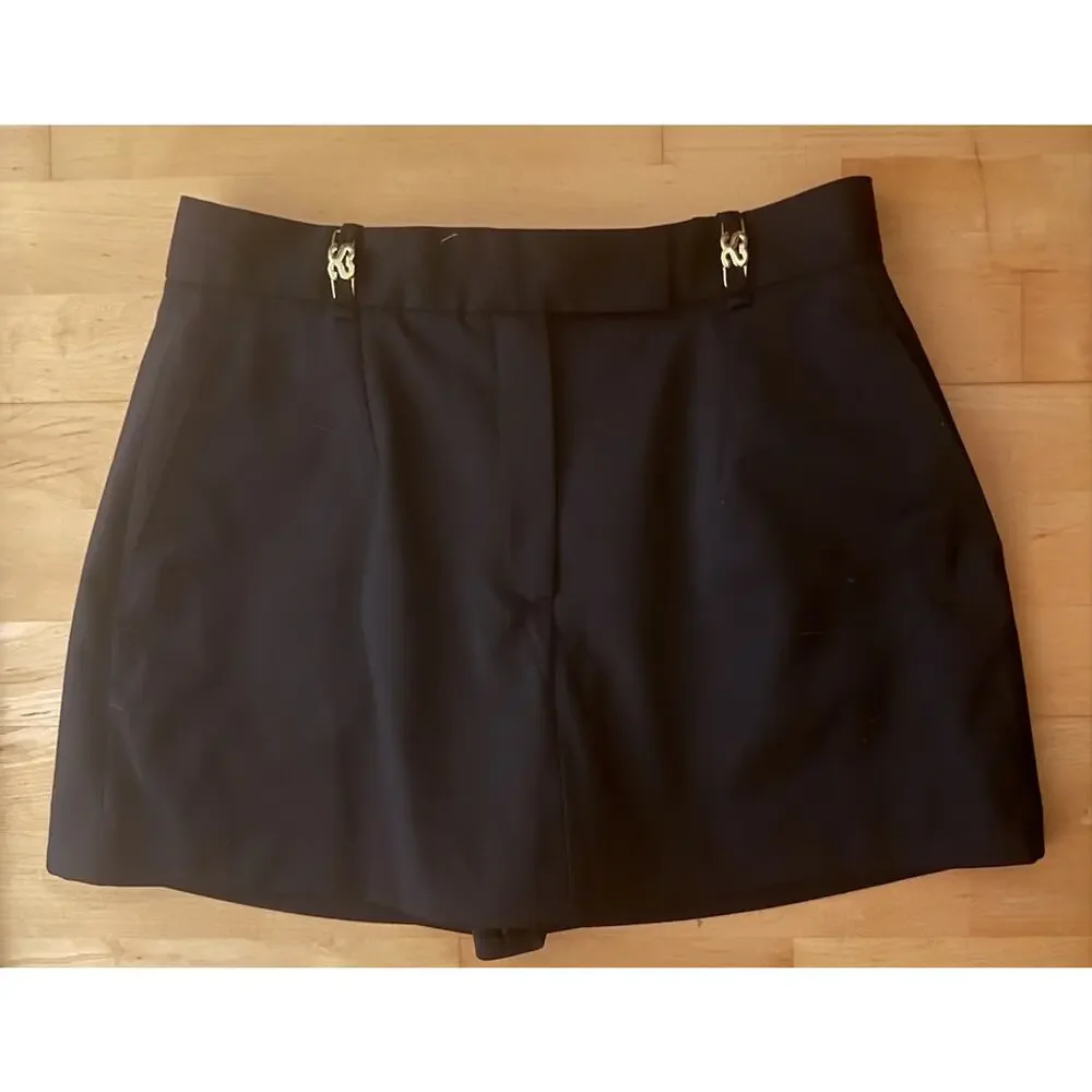 NWT Sandro Leo Skort Shorts Skirt Mini Navy Gold Buckles Wool Blend 40